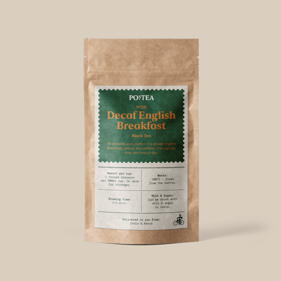 Decaf English Breakfast loose leaf tea (caffeine-free classic), one of Postea's UK loose leaf tea subscription blends