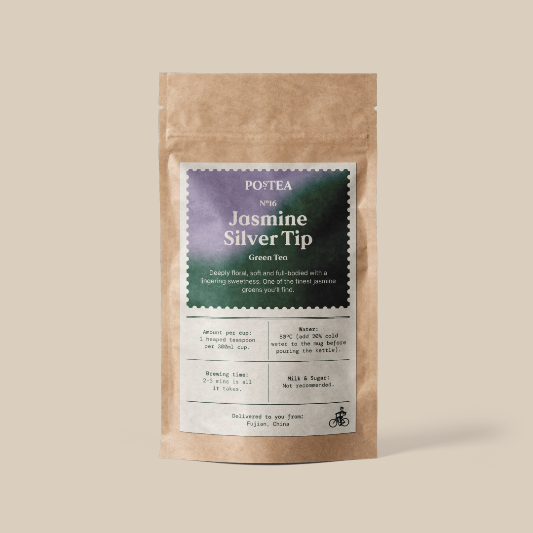 Jasmine Silver Tip loose leaf tea (delicate, floral, white tea), one of Postea's UK loose leaf tea subscription blends