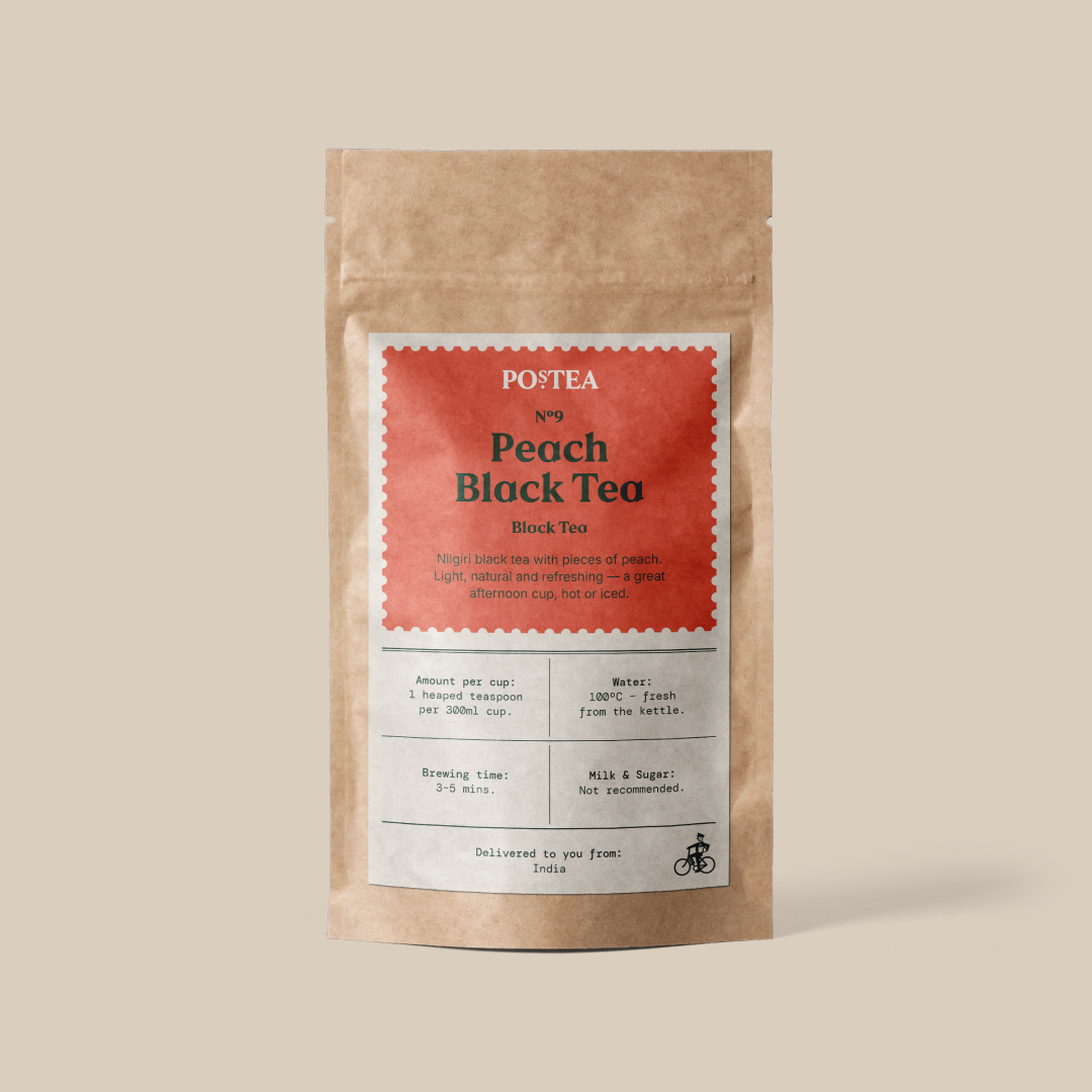 Peach Black Tea loose leaf tea (fruity, peachy), delivered through your letterbox in a Postea gift box