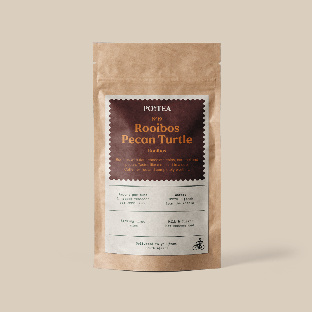 Rooibos Pecan Turtle loose leaf tea, one of three pouches in the Postea The Sweet Tooth box (dessert-style, caffeine-free)